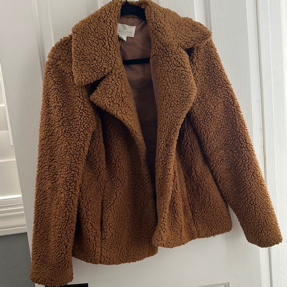 Caslon Brown Teddy Jacket Plush Sherpa Trendy